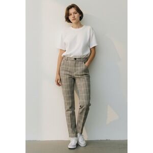 Counterparts Plaid Straight Leg Dress Pants Women Size 8 Tan Brown Career Casual